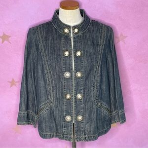 Live A Little Collarless Jean Jacket 3/4 Sleeves Women’s Large.